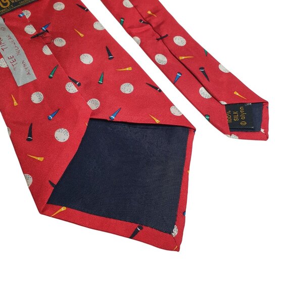 Vintage Alynn Necktie Red Golf Balls Tees Pattern 100 Silk Men Neckwear Dad Gift - Picture 6 of 6